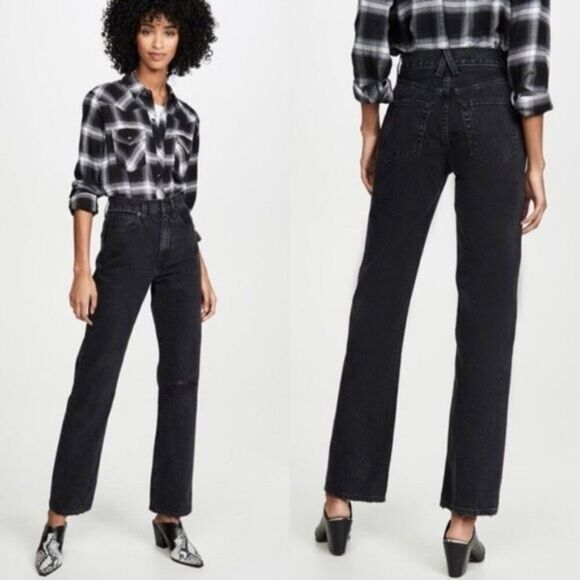 Slvrlake London Straight Black Jeans Long Gone Wash Size 25 - Picture 10 of 14